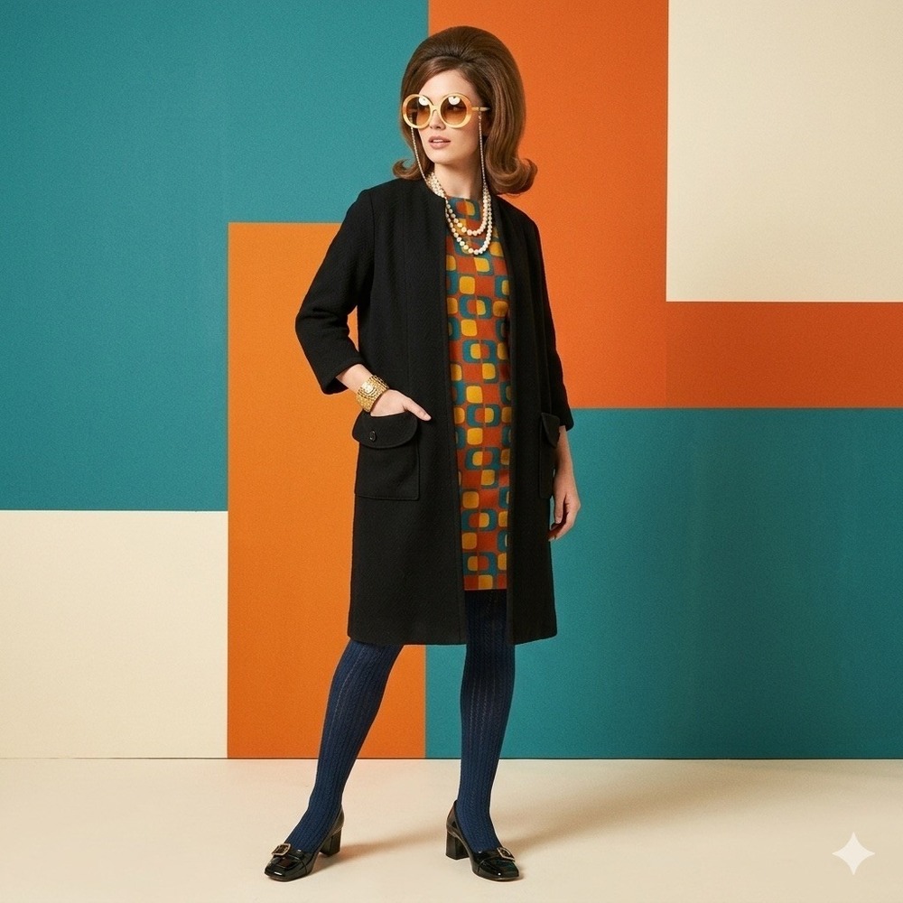 Vintage 60s Kimberly 100% Wool Long Open Jacket Black Size 10